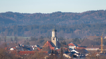 Aussicht auf Weilheim in Oberbayern im Winter