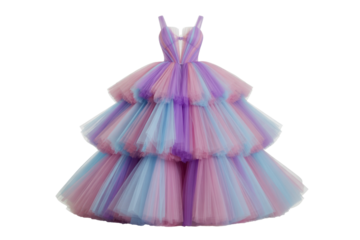 Elegant multicolored layered tulle gown