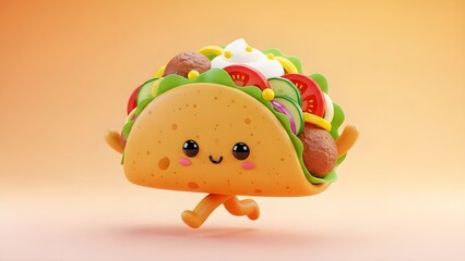 Happy taco running with ingredients