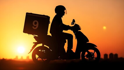 Delivery rider at sunset