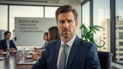 Businessman in meeting room setting.