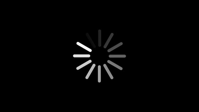 Circular loading indicator spinning on black background, digital progress bar animation.