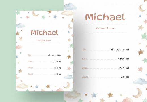 Minimal Birth Card With Nursery Style Frame