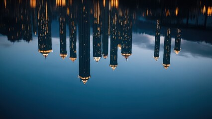 Pylons in Water at Night.