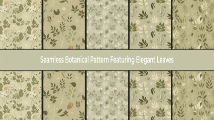 Seamless Botanical Pattern Featuring Elegant Leaves. © Kotak