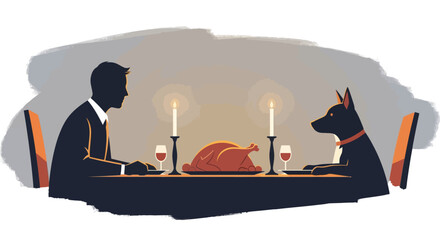 Cozy Dinner With Pets Illustration