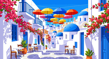 Colorful Umbrellas Mediterranean Street