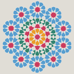 Intricate geometric pattern featuring repeating floral and star shaped motifs