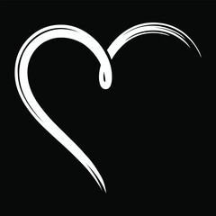 A simple white brushstroke heart illustration on a stark black background