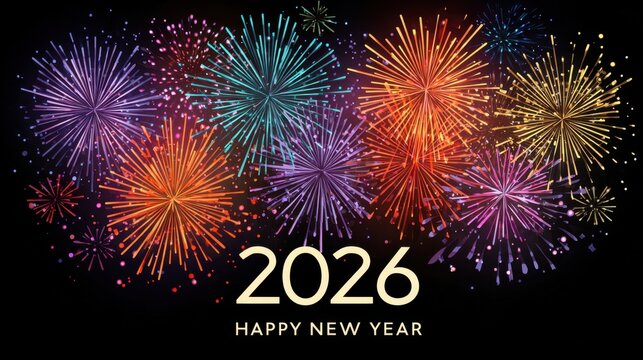 Colorful Fireworks Display Celebrating New Year 2026 Bright Festive Celebration
