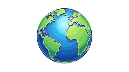 Stylized cartoon earth globe with green continents and blue oceans on black background planet world