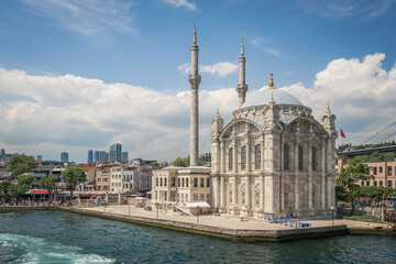 The majestic Buyuk Mosque, on the shores of the Bosphoros, Istanbul, on a sunny summers day