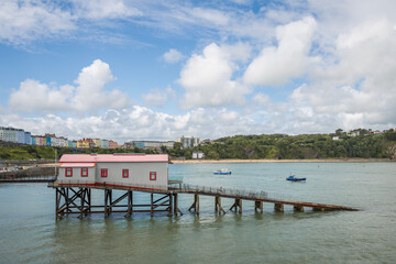 View of the old Lifeboat station in Tenby, south Wales, overlooking the sweeping bay of North Beach