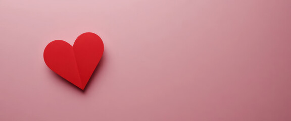 Red heart paper shape love pink background romance minimal valentine card design sweet emotion