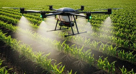 Closeup aerial view of drone releasing nutrientrich mist to enhance soil fertility and promote healthy plant growth.