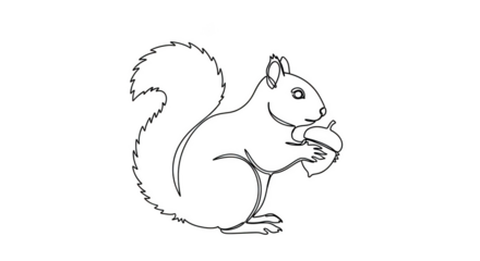 White outline of a squirrel holding an acorn on a black background image