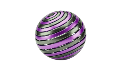 Abstract 3D Sphere with Purple and Silver Stripes