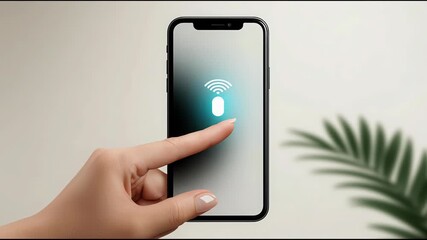 Person's hand holding a smartphone with wi-fi signal indicating connectivity and communication in the digital age. Wireless Connection Interface – Animated Video Version