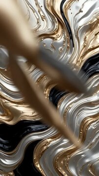 Elegant Liquid Marble Abstract Animation Background with Gold and Silver Waves
