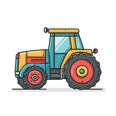 Obraz premium Colorful cartoon farm tractor illustration with a side profile view and thick outlines, showing a modern agricultural vehicle used for farming and fieldwork in a simple flat design style