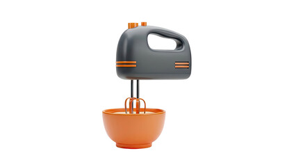 Gray and orange hand mixer with mixing bowl