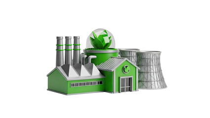 Green Factory and Cooling Towers with Leaf Symbol