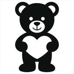 Obraz premium Cute black silhouette teddy bear holding heart vector icon. Romantic Valentine's Day illustration, love symbol, stencil design for cards, t-shirts and scrapbooking