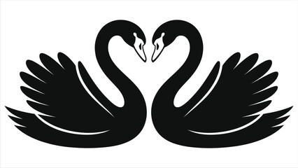Fototapeta premium Swan Couple Silhouette Forming Heart Shape Vector Illustration | Minimalist Black White Romantic Love Symbol for Valentine's Day, Wedding Invitations, Anniversary Cards, Romantic Greeting Design, Logo