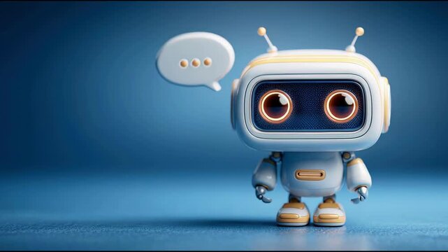 Robot with a speech bubble indicating communication and engagement in product selection and user interaction in technology. Chatbot Interaction Icon &ndash; Animated Video Version