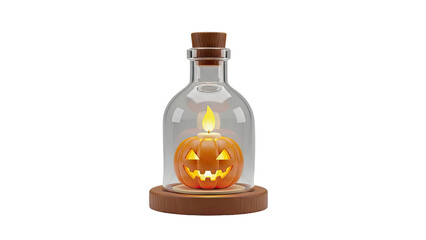 Halloween Jack-o'-Lantern with Candle Inside a Glass Bottle