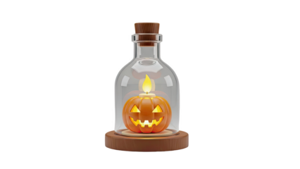 Halloween Jack-o'-Lantern with Candle Inside a Glass Bottle