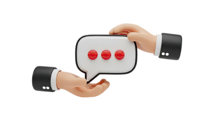 Hands holding a chat bubble with three red dots