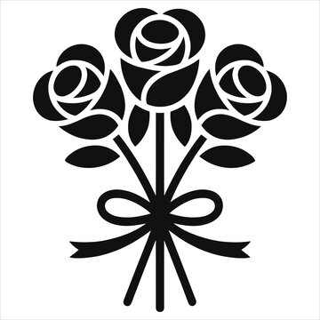 Romantic Valentine&rsquo;s Day Roses Bouquet Silhouette Vector Illustration &ndash; Elegant Black Floral Design with Ribbon | Rose Flower Icon for Love, Wedding, Anniversary, Greeting Cards, Crafts
