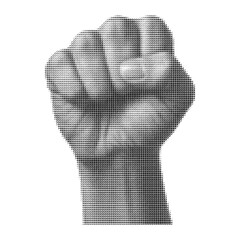 Fist raised in a halftone pattern, symbolizing protest and power Vector