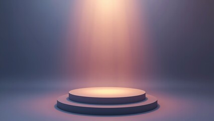 A minimalist stage setup with a spotlight shining down on a circular platform