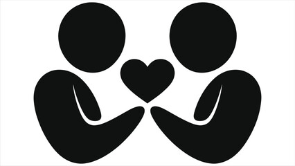 Couple Holding Heart Shape Minimal Valentine Love Icon &ndash; Romantic Relationship Silhouette Vector Illustration for Wedding, Anniversary, Dating, Partnership, Charity, Togetherness and Friendship Design
