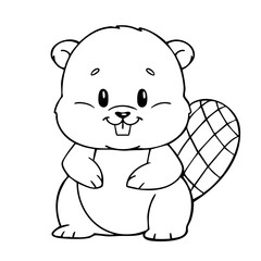Fototapeta premium Cute beaver coloring page for kids, black and white simple line drawing
