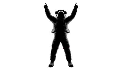 Astronaut silhouette celebrating success with arms raised isolated on transparent background