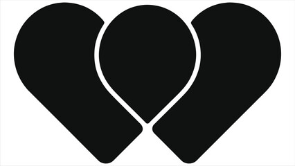 Interlocked Hearts Silhouette Vector - Minimal Black Love Icon for Valentine's Day, Wedding Invitations, Romantic Logo, Anniversary Card Design, Modern Couple Symbol, Clipart on White Background