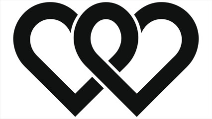 Interlocked Hearts Silhouette Vector Icon - Minimal Black Linked Heart Love Symbol for Valentine's Day, Wedding, Engagement, Anniversary, Romantic Card, Logo, Sticker, Clipart on white background
