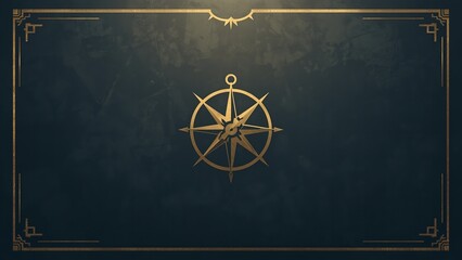 A gold compass with a decorative border on a dark background