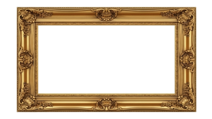Elegant ornate gold picture frame for art display isolated on transparent background