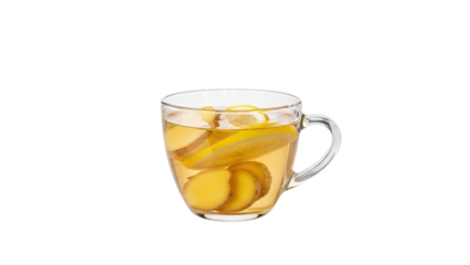 Healthy warming ginger lemon tea for wellness isolated on transparent background