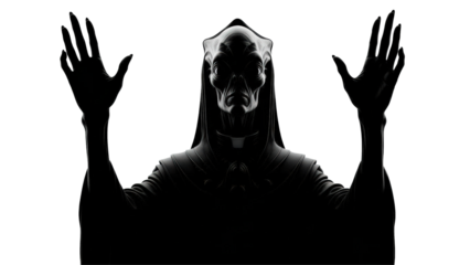 Horrifying Demonic Entity Raising Hands In Spooky Ritual Isolated On Transparent Background