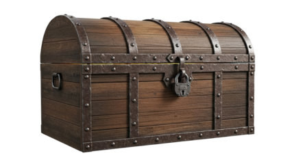 Old wooden treasure chest symbolizing wealth adventure isolated on transparent background mystery