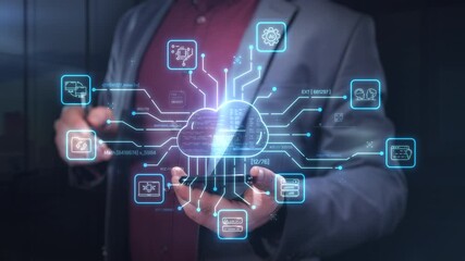 Businessman managing cloud computing network with data technology - Powered by Adobe