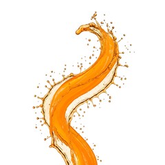 Fototapeta premium Dynamic splash of bright orange liquid forming zigzag shape, high speed fluid motion isolated on light background