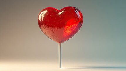 Bright Red Heart-Shaped Lollipop on White Stick with Soft Lighting and Smooth Texture Ideal for Sweet Treats and Romantic Themes in Photography