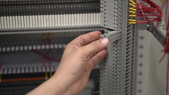 Electrical equipment. Electrical wires. Electrical fuses. Slow motion. High quality 4k footage