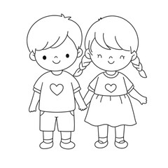 Valentine Line Art Clipart Bundle,  Cute Valentin Stamps PNG JPEG